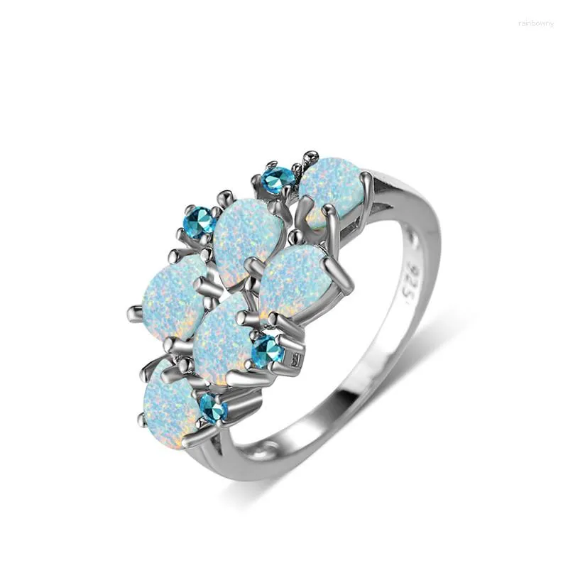 Opal Wedding Rings Female Cute Water Drop Stone Ring Green White Orange ...