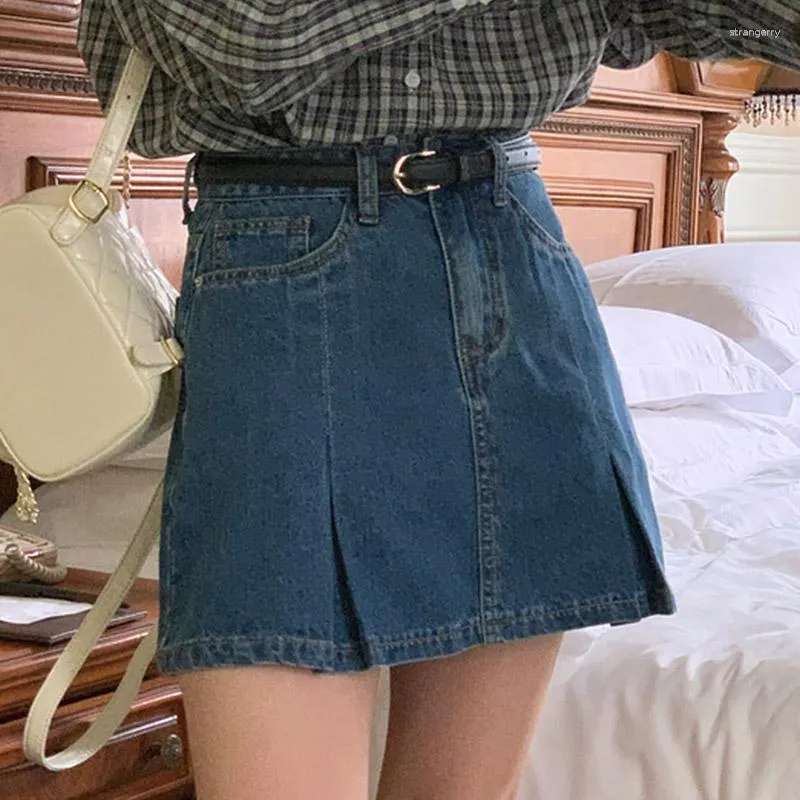 Saias 2023 Estilo Coreano Denim Mini Saia Para Mulheres Menina Moda Verão Vintage Cintura Alta Linha A Streetwear Club Harajuku Jean