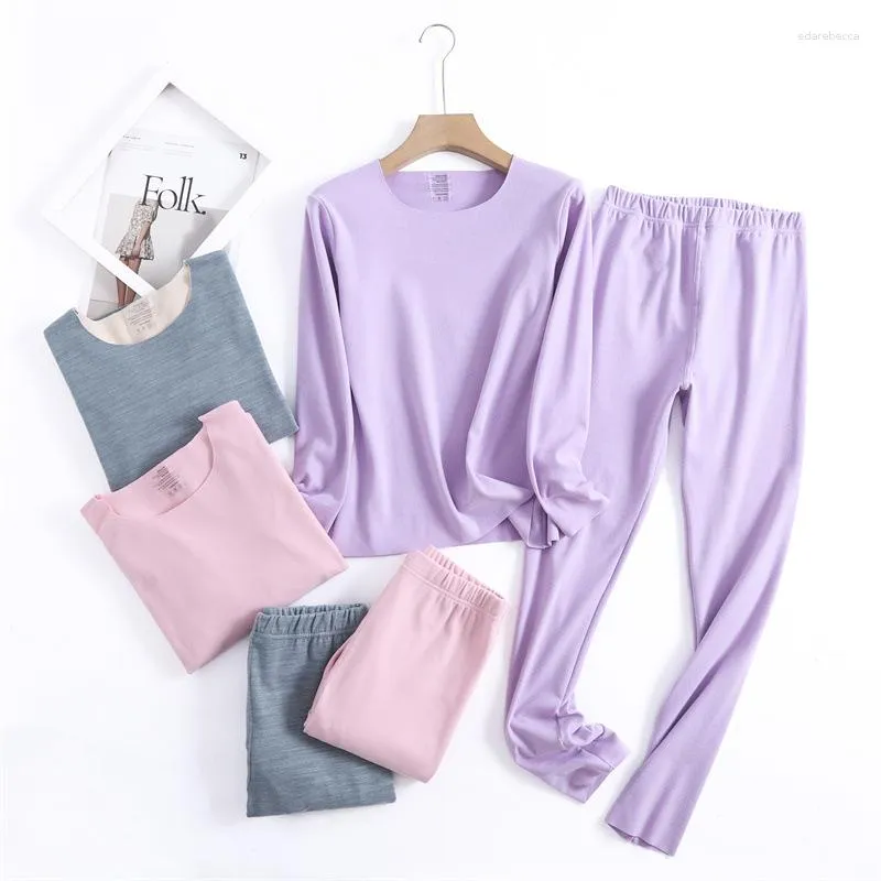 Kvinnors sömnkläder est Spring Women's Velvet Thermal Underwear Set Multi Colors Women For Homewear Plain Color Lingerie