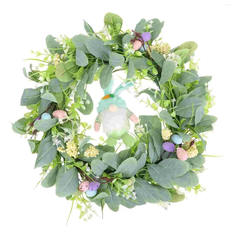 Decoratieve Bloemen Outdoor Kerstversiering Kunstmatige Guirlande Thuis Opknoping Krans Festival Voorkant 42x42cm Pasen Groen Katoen Prop