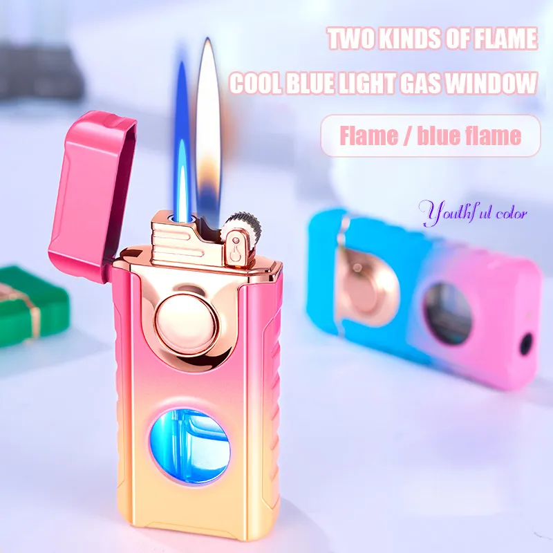 Creative Gradient Torch Lighter New Double Fire Lighter Jet Windproof Flint Gas Lighter Inflated Cigarette Accessories Gadgets