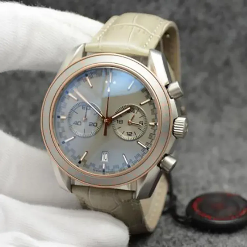 Relógios masculinos com cronógrafo de quartzo 44 mm de alta qualidade, ponteiros vermelhos, pulseira de aço inoxidável, bisel fixo com um anel superior mostrando marcações de taquímetro jason007