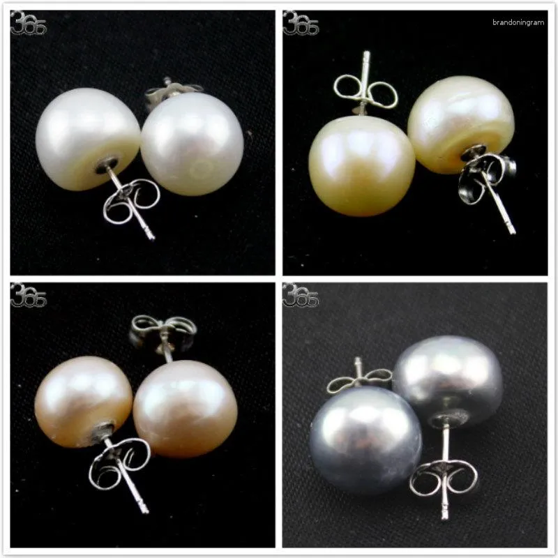 Pendientes de botón 10-11 mm Gran perla genuina Regalo de cumpleaños S925 Pendientes de plata esterlina Espárragos Blanco Rosa Natural