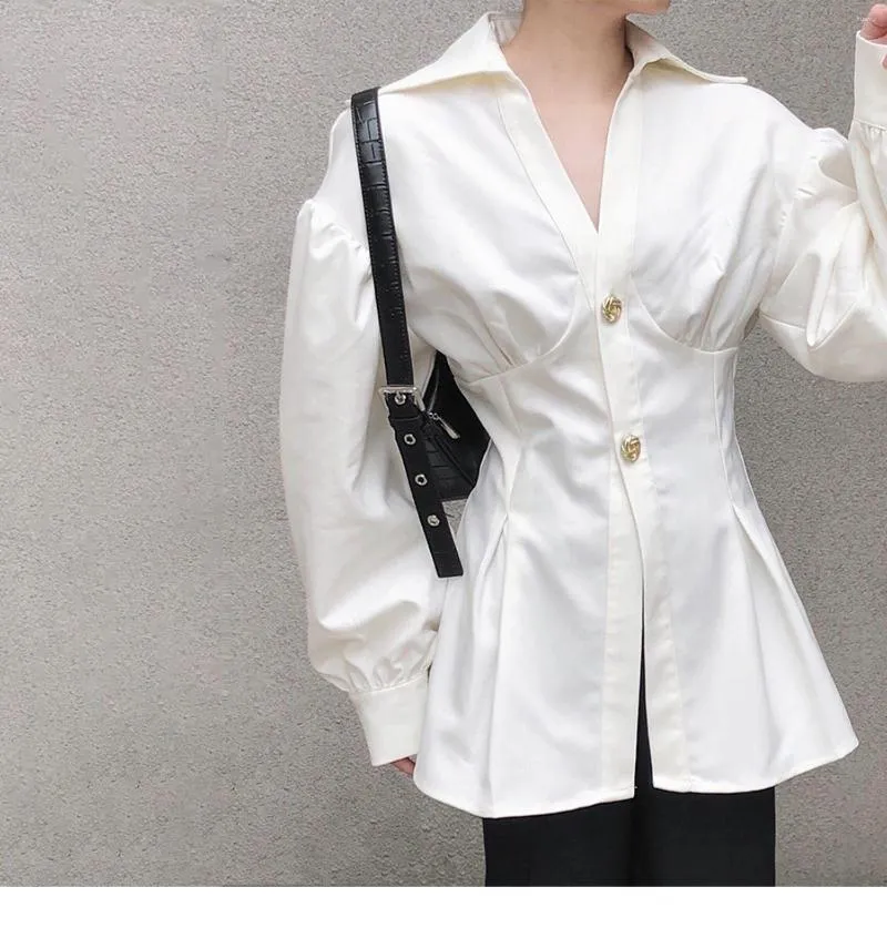 Blusas Femininas SuperAen Summer Lindas Camisas Envoltas na Cintura Design de Alta Qualidade com Decote em V Branco para Mulheres