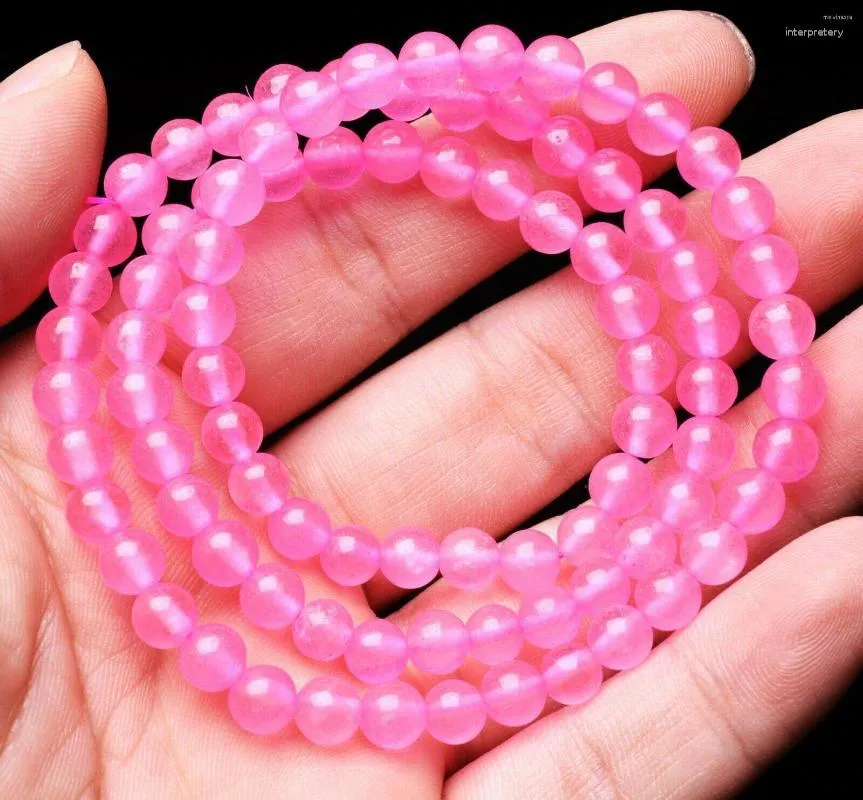 Strand 6mm Natural Pink Chalcedony Quartz Crystal Gemstone Bangle Armband