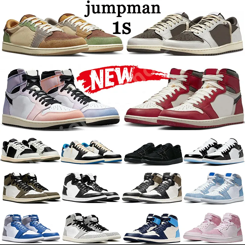 Баскетбольные туфли с коробкой Jumpman 1 1S Low 1S Black Phantom 1 1S TS Mocha Voodoo Low Concord Vintage UNC White Cement Skyline Stealth Женские кроссовки