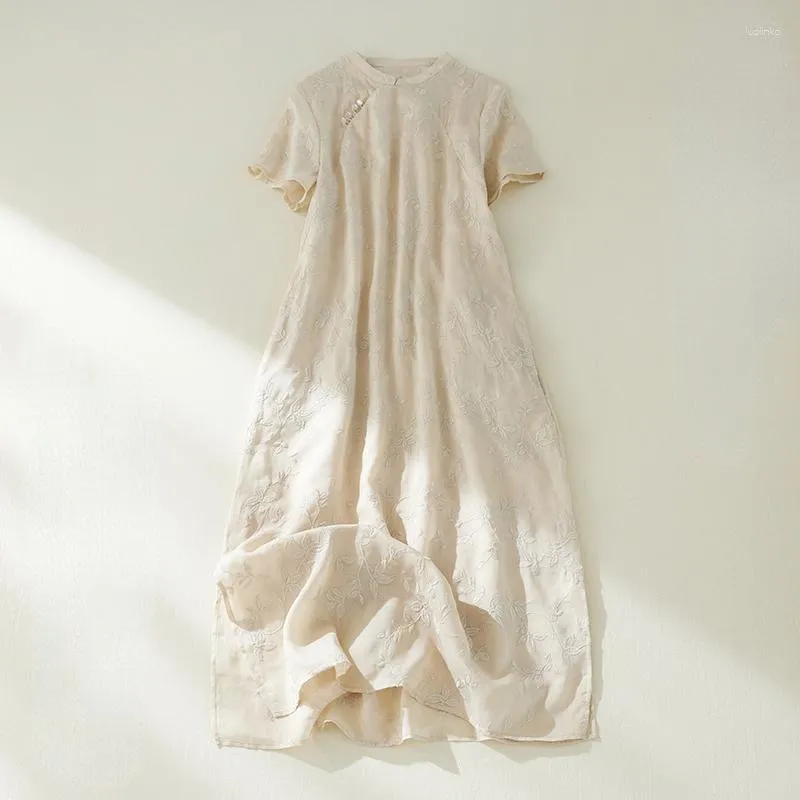 Elegant Lace-up Cotton Linen Party Dress for Women