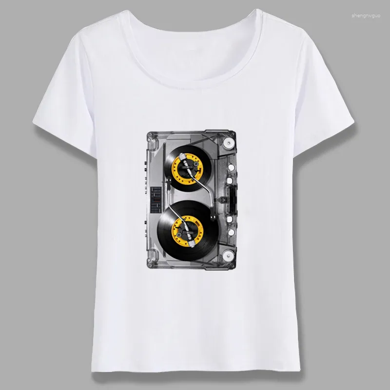 Women's T Shirts Novelty DJ Tape Design Shirt Women Herren Fotodruck Mc Music Disco Fashion Printed T-shirt Vintage White Tops Tees