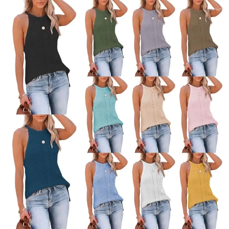 Damen Tanks Frauen Sommer Sexy Neckholder Lose Fit Top Einfarbig Hohl-Out Öse Stricken Ärmellose Leibchen Pullover Weste