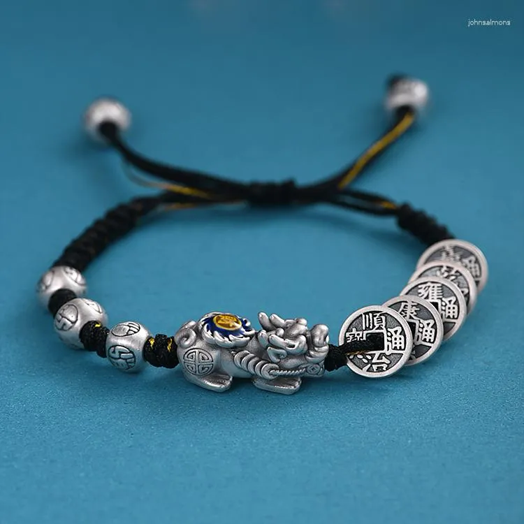 Link Armbanden Karloch Zilver Kleur China-Chic Antieke Vijf Keizer Munt Armband Handgeweven Brons Voor Mannen En Vrouwen