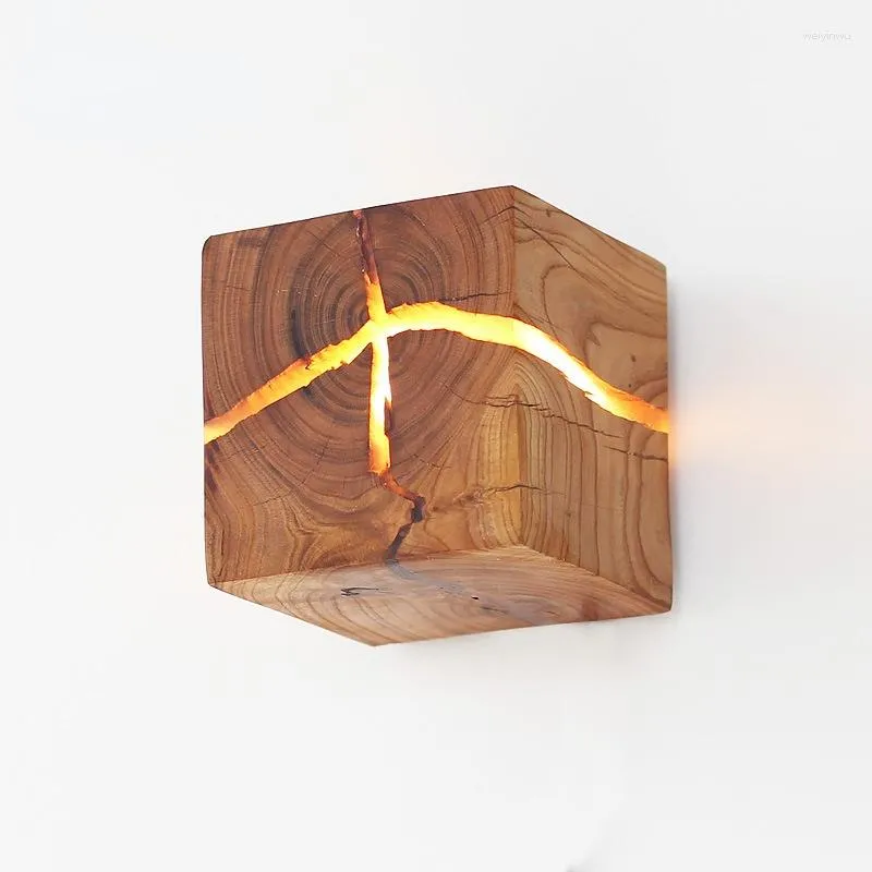 Lámparas de pared Grano de madera agrietada Lámpara LED Pasillo creativo Estilo de explosión Cuadrado Sólido Mesita de noche