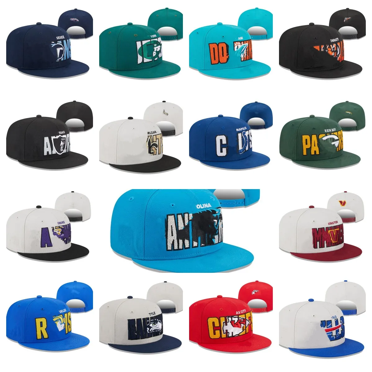 Goedkope Snapbacks-hoeden Ontwerper-honkbalhoed Alle teamlogo Volwassen Platte voetbal Basketbal Verstelbare pet Geborduurde mesh-mutsen Getailleerde hoed Buitenshuis Sport-emmerpet