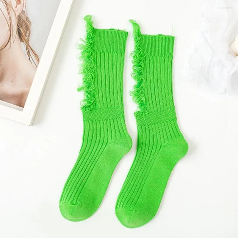 Women Socks 1 Pair Trendy Durable Sweat Absorption Vibrant Color Ripped For Jogging Lady Stockings