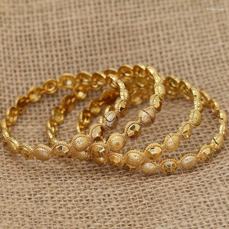 Bangle 4Pcs/lot 24K Dubai African Gold Color Bangles For Women Girls Bracelets Saudi Arabia Jewelry Ethiopian Bride Wedding Gift Raym22