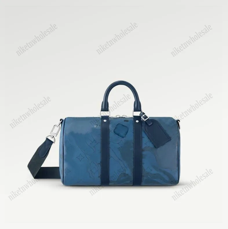 KEEPALL BANDOULIERE 35 Handtasche M22573 Designer-Seesäcke für Herren Abyss Blue Aquagarden Canvas-Wassertropfeneffekt Designer-Reisetasche Umhängetasche mit großem Fassungsvermögen