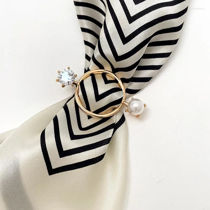 Scarves 2023 Top Quality Pearl Silk Scarf Ring Decorative Buckle Multifunctional Smooth Accessories Wholesale