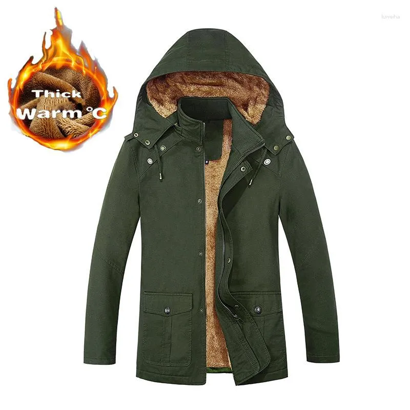 Herrenjacken Herren-Winterjacke mit Kapuze, Lammwollfutter, verdickter Thermo-Parka, Luxus-Herren-Herrenjacke