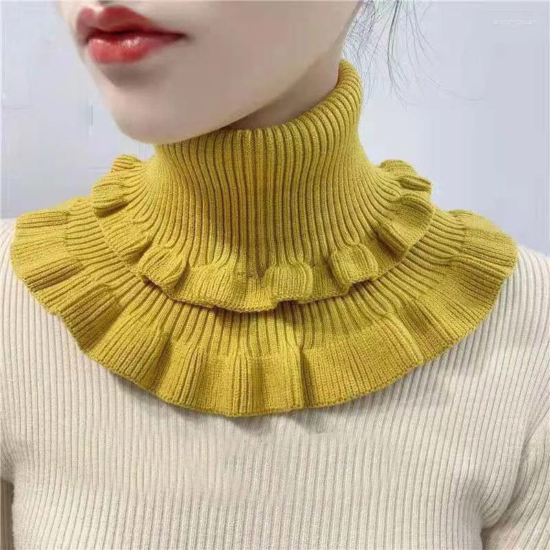 Scarves 2023 Knitted Collar Scarf Women Turtleneck False Fake Detachable Warm Winter Windproof Ruffles Wrap Scarfs