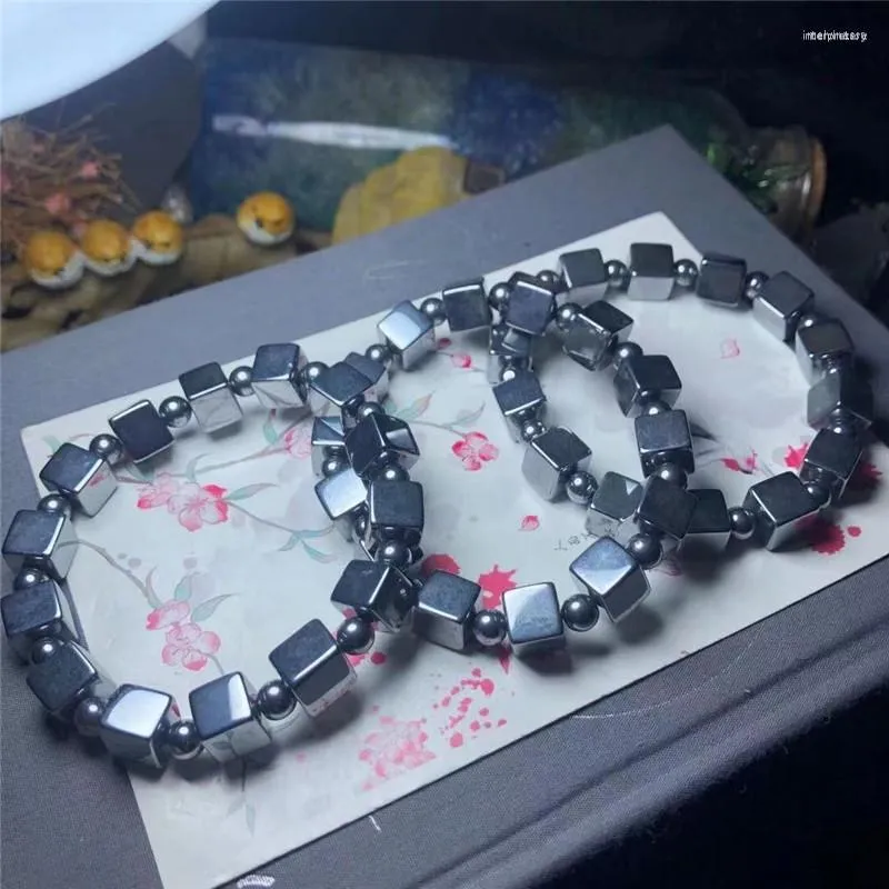 Strand Rare Natural Stone Terahertz Bracelet For Women Men Wealth Sugar Cube Beads Bracelets Hand Wrist Trendy Fashion Crystal Jewelry
