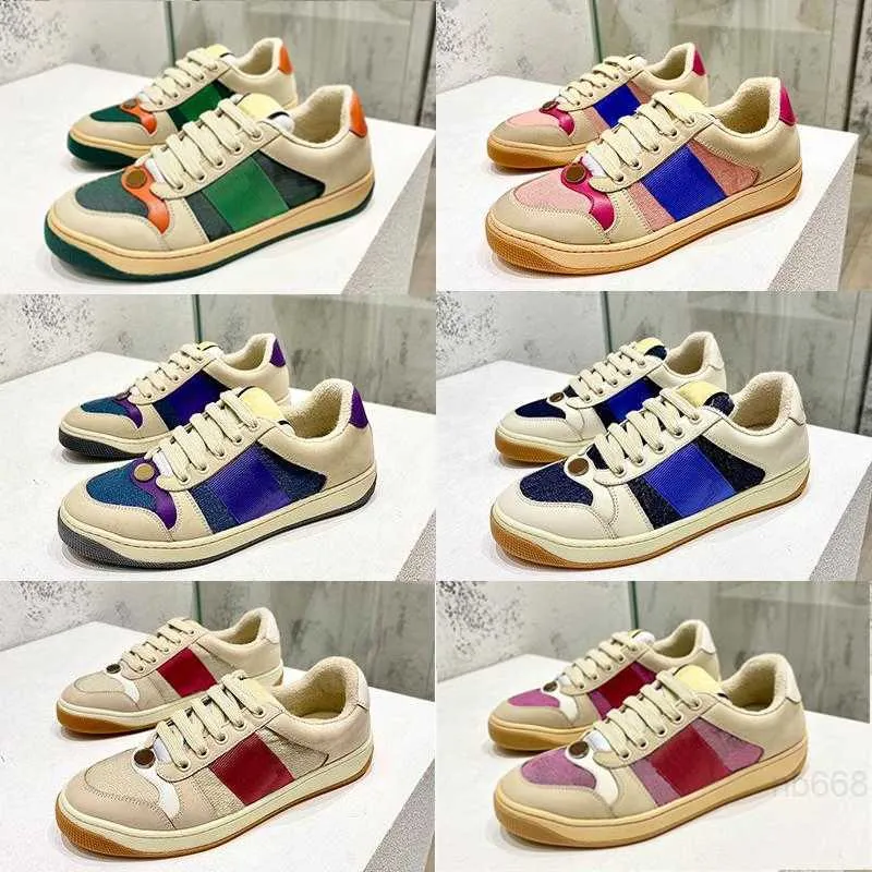 Screener Spor Sneaker Bej Tereyağı Kirli Deri Ayakkabı Çalışan Vintage Kırmızı ve Yeşil Web Stripe Luxurys Tasarımcılar Spor Ayakkabıları İki Renkli Kauçuk Sole Klasik Günlük Ayakkabı