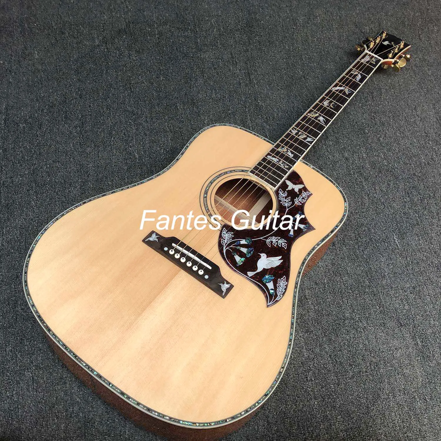 Anpassad Grand Dreadnought Guitar Solid Spruce Top Koa Back Side Full Abalone Shell Binding Dove Style Acoustic Guitar 41 Inch Dove Guitar
