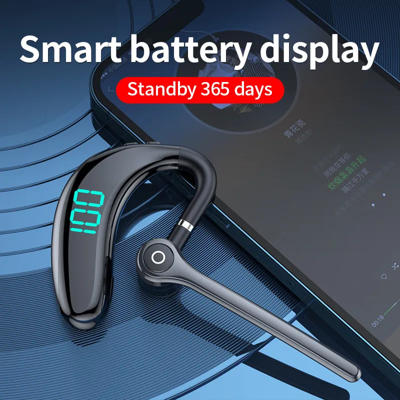 V18 Wireless Bluetooth Earphones With LED Battery Display Earhook
