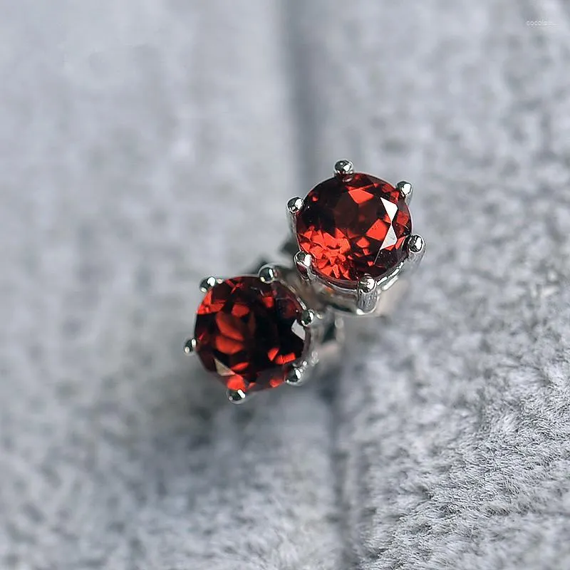 Stud Earrings Real Garnet 925 Sterling Silver Women's Fine Fashion Jewelry Classic Natural Red Girl's Birthstone Gift Box