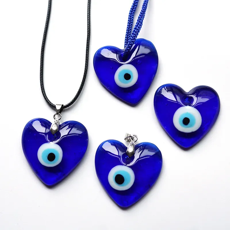 Massenpreis Blaue Evil Eye Anhänger Halsketten Herzförmige Glasanhänger Türkei Griechischer Schmuck Zubehör Teufelsaugen Ornamente