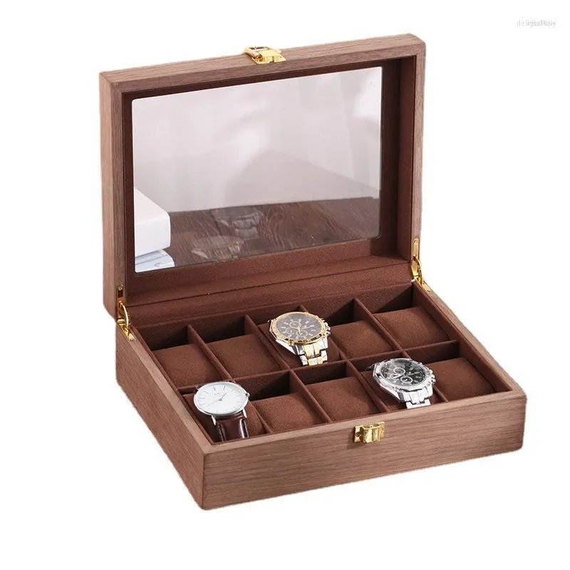 Scatole per orologi Scatola portaoggetti multi-scomparto in legno antico di alta qualità