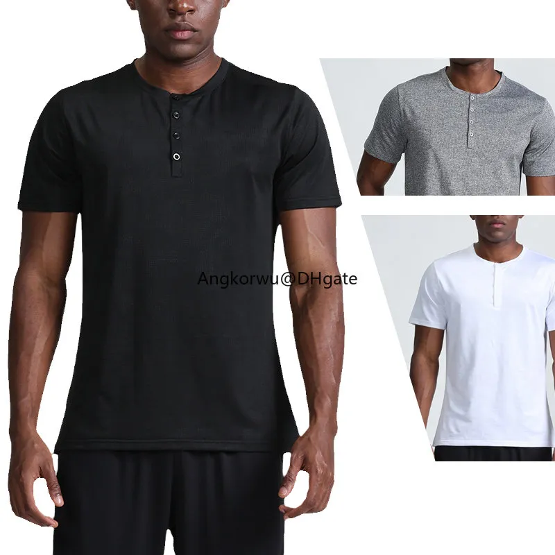 LL Designer Herren-Sportoberteil, einfarbig, kurzärmelig, klassischer Rundhalsausschnitt, lässig, schnell trocknend, Outdoor-Sportbekleidung, atmungsaktives Lauf-Fitness-Shirt