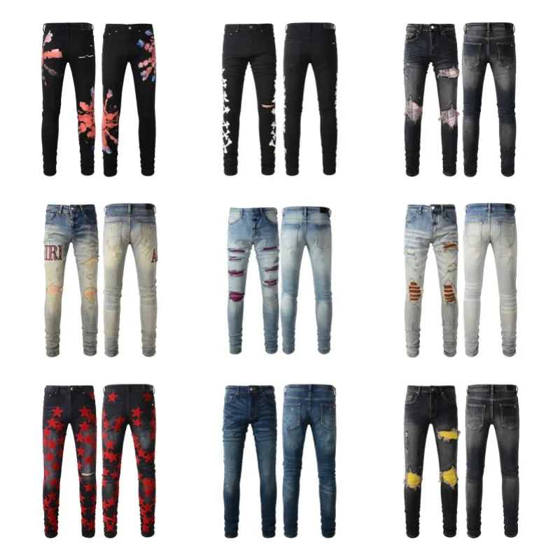 Am jeans jeans firmati mens jeans skinny desig 28 colori pantaloni lunghi hippop Sticker Ricamo Slim Denim Straight streetwear Pantaloni skinny all'ingrosso