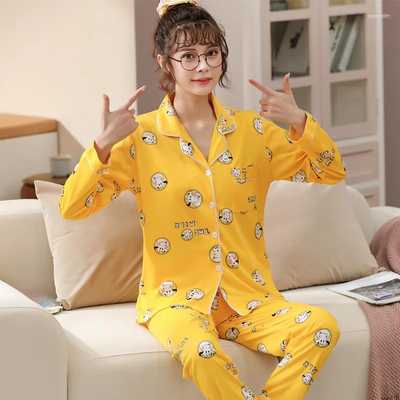 Vêtements de nuit pour femmes automne et hiver 2023 pyjamas pour femmes pantalons à manches longues Cardigan dessin animé Anime Service à domicile