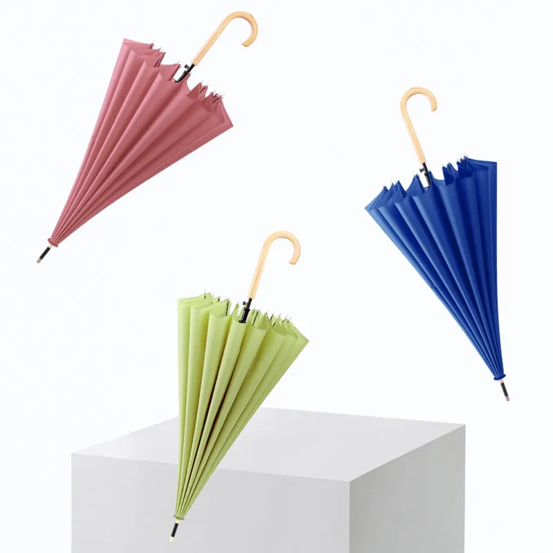 Longue poignée droite parapluies semi-automatiques couleur unie pluvieux ensoleillé fort coupe-vent grand parapluie multi couleurs hommes femmes TH0383