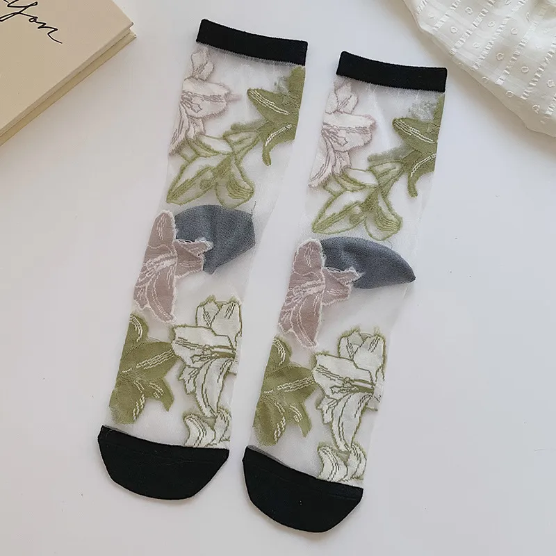 LZOK - Calzini Vintage Ricamati Con Motivo Floreale, 5/10 Paia, In Cotone Con Fiori Vintage