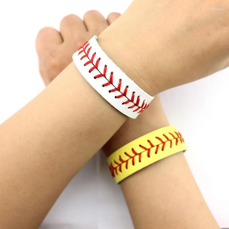 Bangle Yellow White Fashion Women Baseball Red Stitching Leather Wrap Armband Wristlet Teams School Sports Raym22