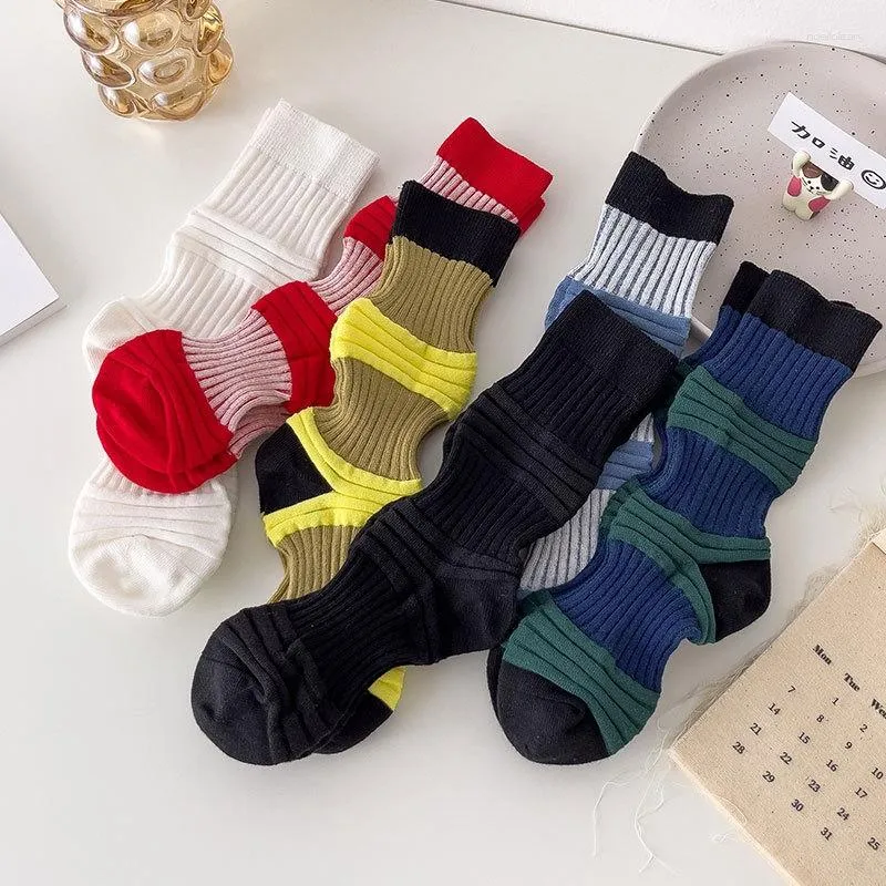 Women Socks Ladies Girls Y2K Patchwork Knee-high Stockings Adults Autumn Fashion Color Matching Mid-calf Length Knitted