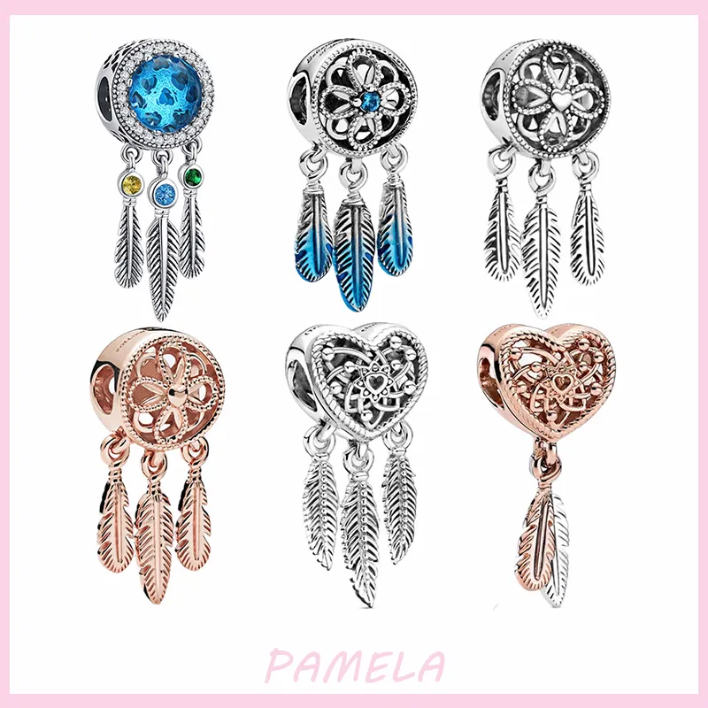 925 Silver Fit Pandora Charm 925 Bracelet Dream Catcher Dangle Charm Heart Shaped charms set Pendant DIY Fine Beads Jewelry