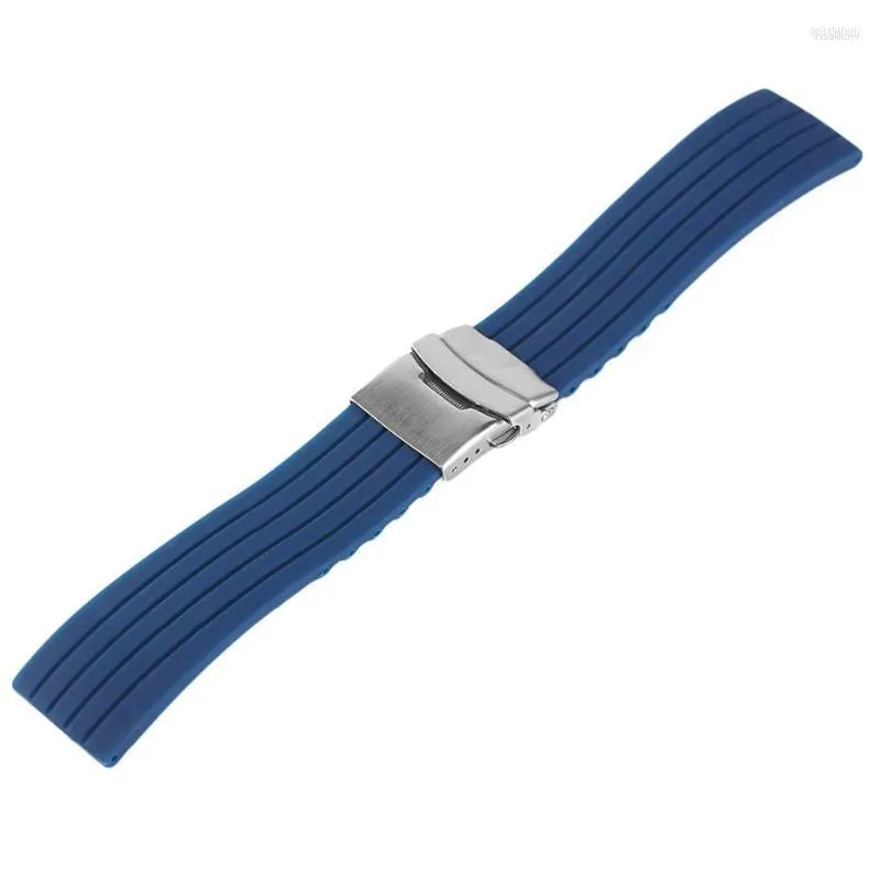 Watch Bands 20/22/24mm Blue/Orange Silicone Rubber Men Band Waterproof Folding Clasp With Safety Strap Watches Replacement Bracelet