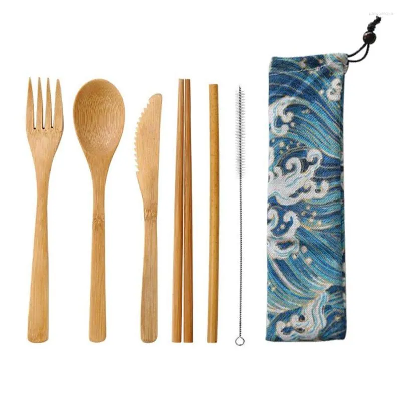 Conjunto de louça conjunto japonês de madeira talheres de bambu palha com saco de pano cozinha utensílios de cozinha