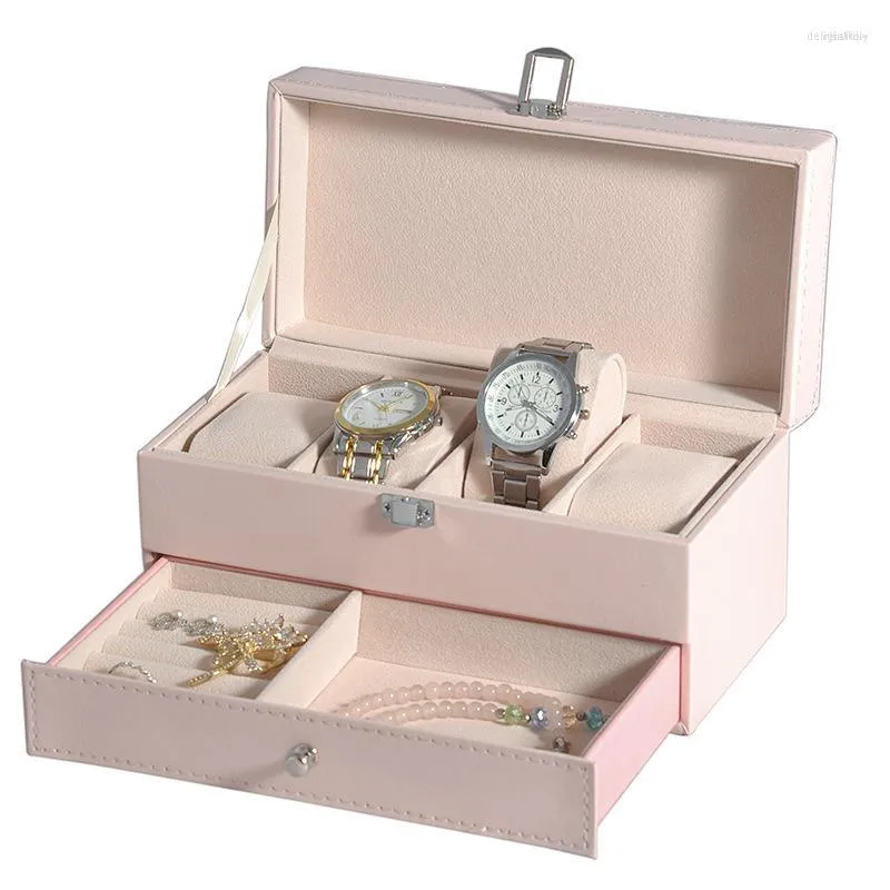 Watch Boxes PU Leather 4 - Position Box Double Layer Storage Drawer Type Jewelry Sunglasses Organize Display