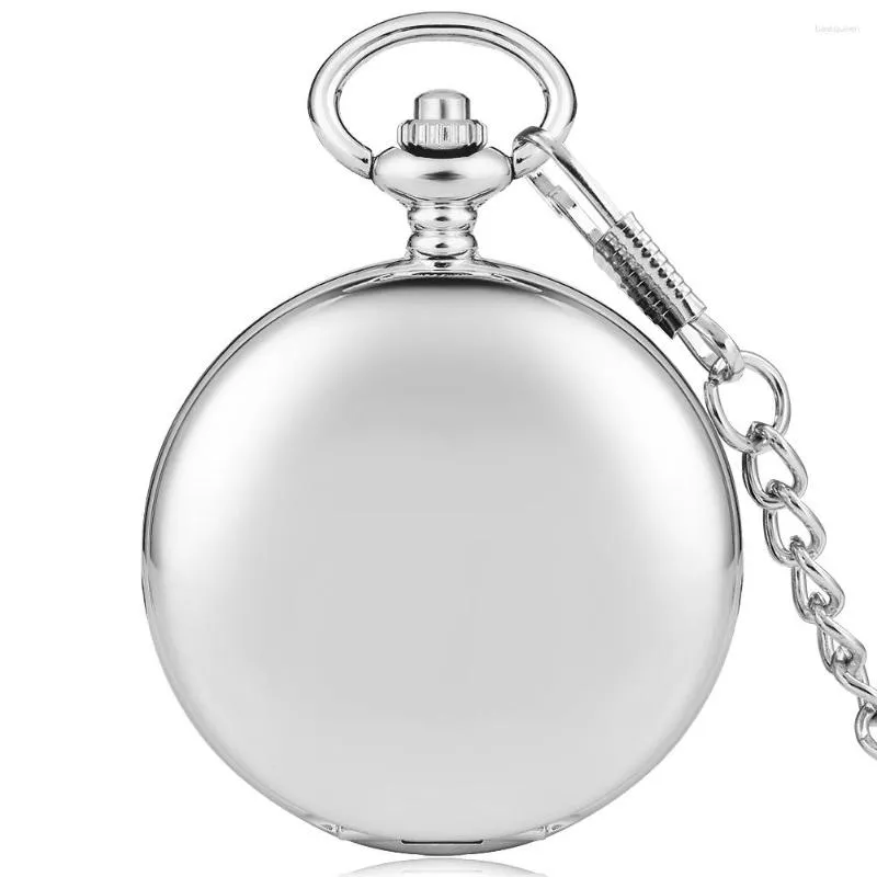 Montres de poche Lisse Simple Argent Quartz Montre Fob Chaîne Hommes Femmes Pendentif Steampunk Collier Bijoux Chiffres Romains Horloges De Luxe