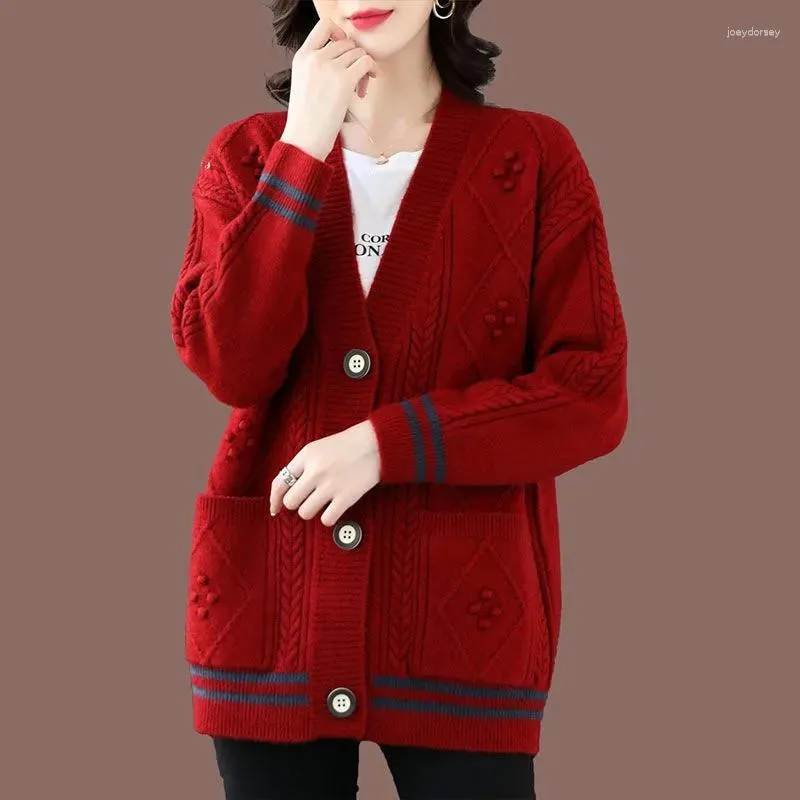 Frauen Strick Mittleren Alters Mutter Pullover Strickjacke Kleidung Frauen 2023 Frühling Herbst Mode Tasche Strickwaren Mantel Weibliche Lose Tops G2399