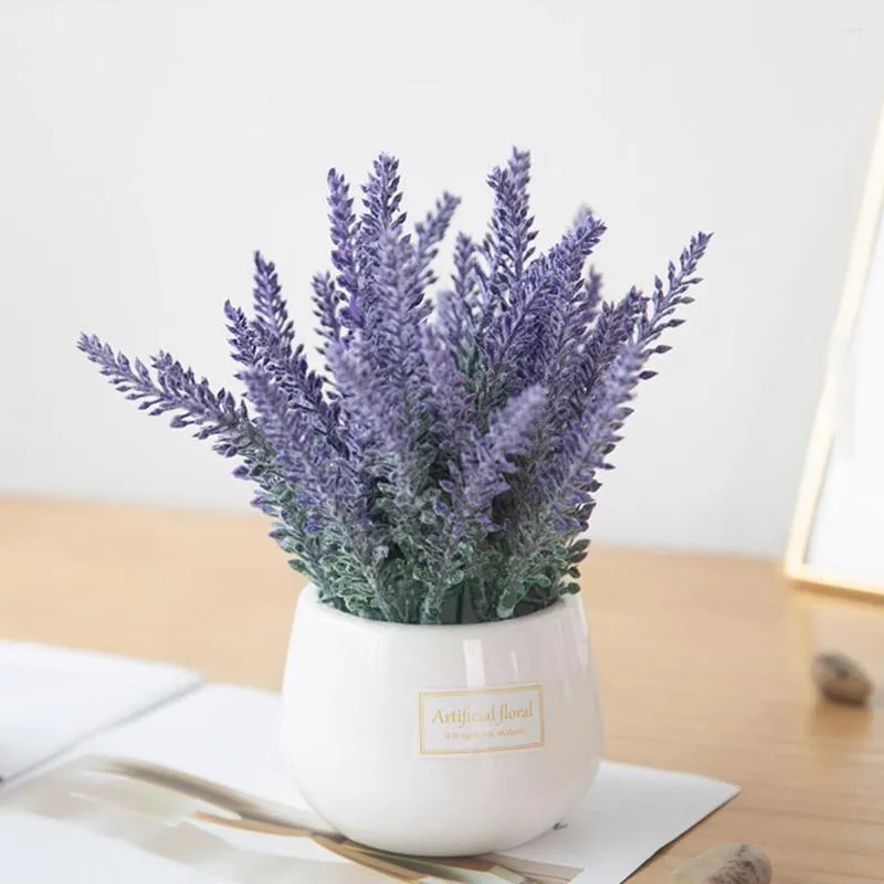 Fiori decorativi Bella simulazione Bonsai Non sbiadito Accattivante Lavanda artificiale Soggiorno Desktop Pianta in vaso