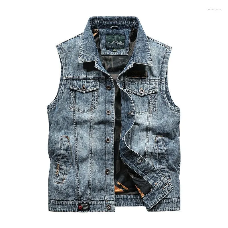 Herrjackor denim casual ärmlös jacka män våren höst vintage herr cowboy väst manlig motorcykel jeans kappa chaquetas hombre storlek