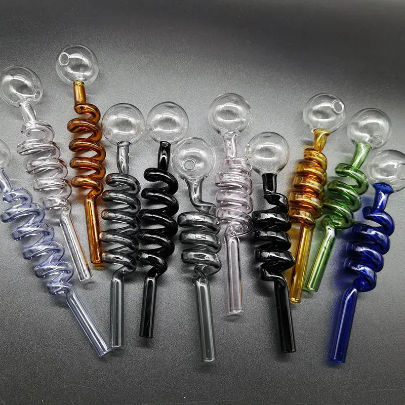 Thick Pyrex Glass Bong Oil Burner Pipe Colorful Hand Smoking Pipes Approx 140mm Helical Tube Borosilicate Spring Tubes Dab Rig Diameter Ball Balancer Water Bongs