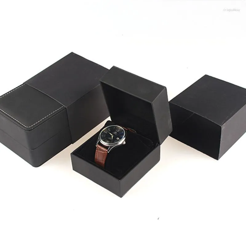 Boîtes de montre de haute qualité huile noire cire en cuir organisateur boîte montres cadeau emballage étui support de mode affichage en gros
