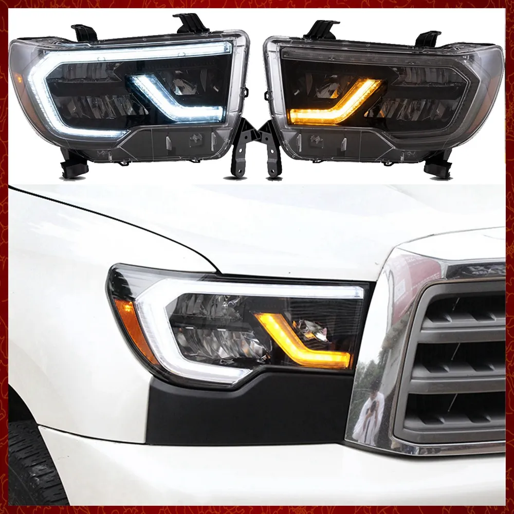 Lampada frontale per Toyota Tundra 2007-2013 anni Lampada frontale a LED Sequoia 2008-2018 con indicatore sequenziale 2007 2008 2009 2010 2011 2012 2013 Segnale di svolta