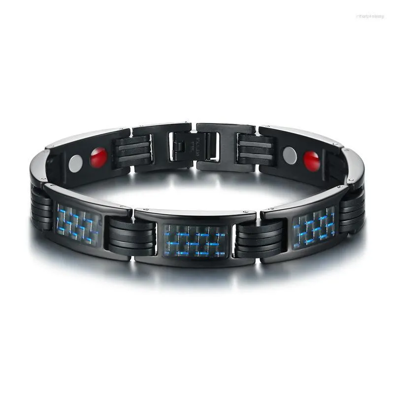 Lien Bracelets Classique Homme Cadeau En Acier Inoxydable Bijoux Charme Noir Et Bleu Bracelet En Fiber De Carbone Pour Hommes Petit Ami