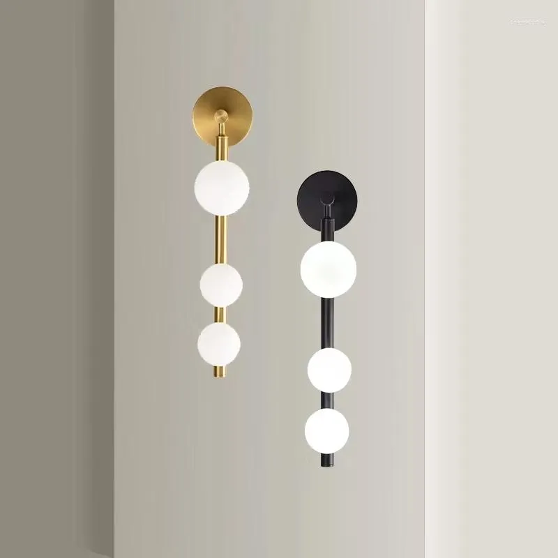 Lampada da parete Luci a sfera in vetro bianco per soggiorno, caffetteria, camera da letto, oro, nero, perla, applique, bagno, luce a specchio a LED