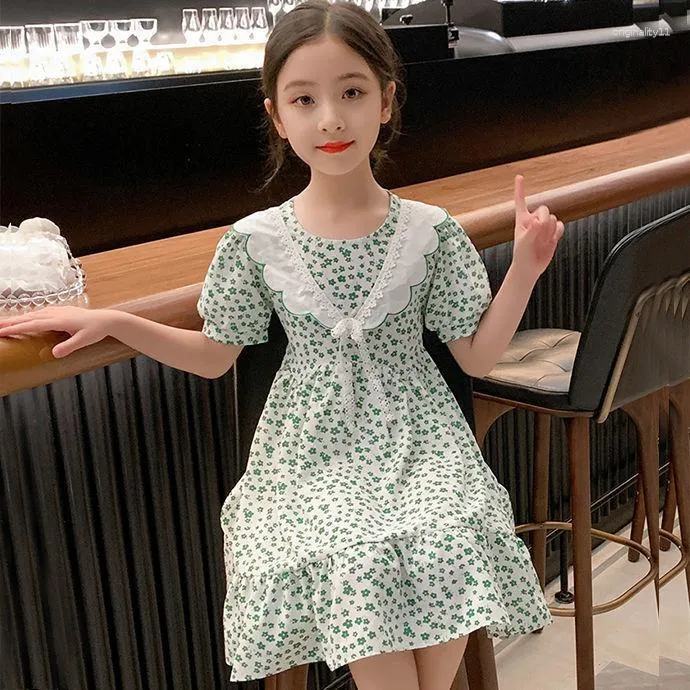 Robes de fille 2023 Teens Summer Lace Dress Girls Cute Shorts Floral Polka Dots Layered A-LINE Kids Toddler JK Princess Clothes 12 Year